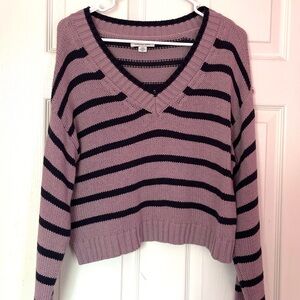 AMERICAN EAGLE Striped Cropped Long Sleeve Knit Sweater